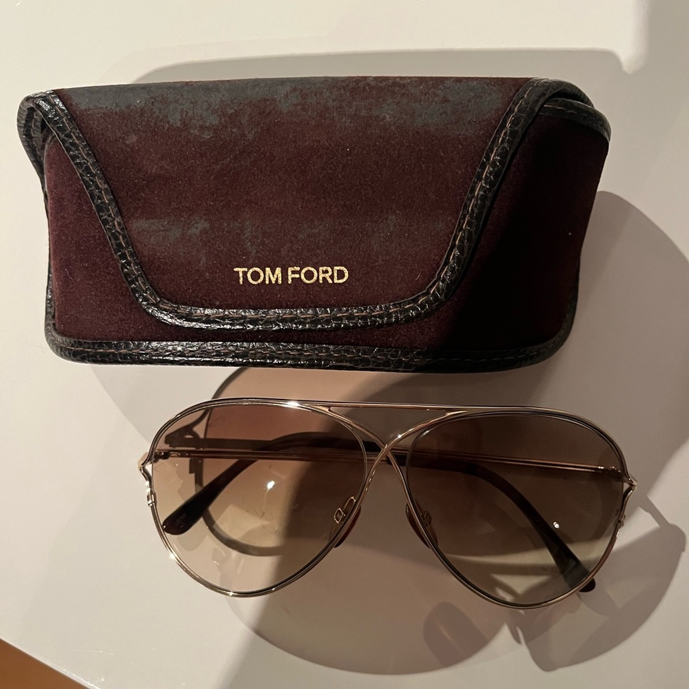 Tom Ford Dark Brown Aviator Sunglasses with Case